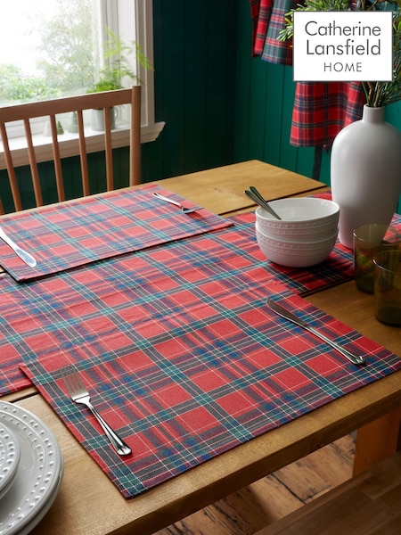 Catherine Lansfield 4 Pack Christmas Tartan Check Cotton Placemats