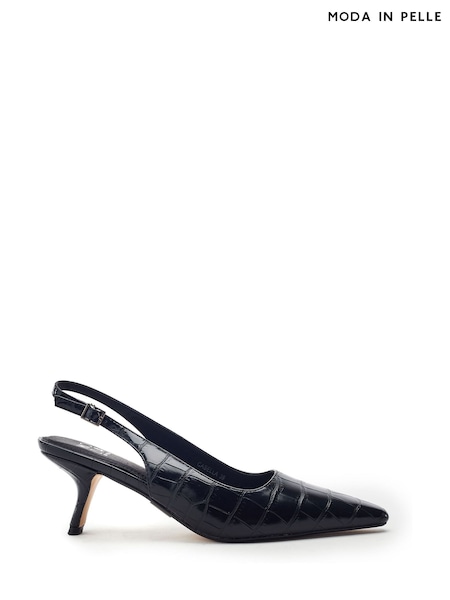 Чорний - Moda In Pelle Gasella Square Toe Kitten Heel Slingback