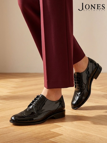 Black - Jones Bootmaker Lizbeth Patent Leather Brogues