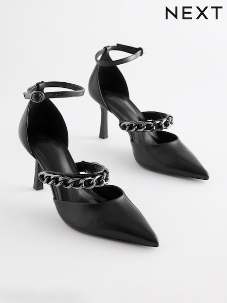 Черный - Forever Comfort® Point Toe Chain Trim Heel Shoes (397775) | €9