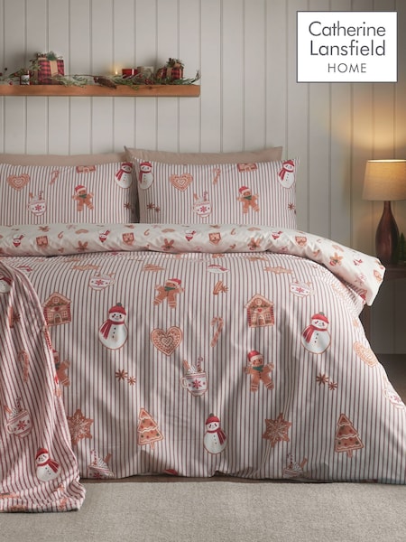 Catherine Lansfield Christmas Gingerbread Stripe Duvet Cover And Pillowcase Set