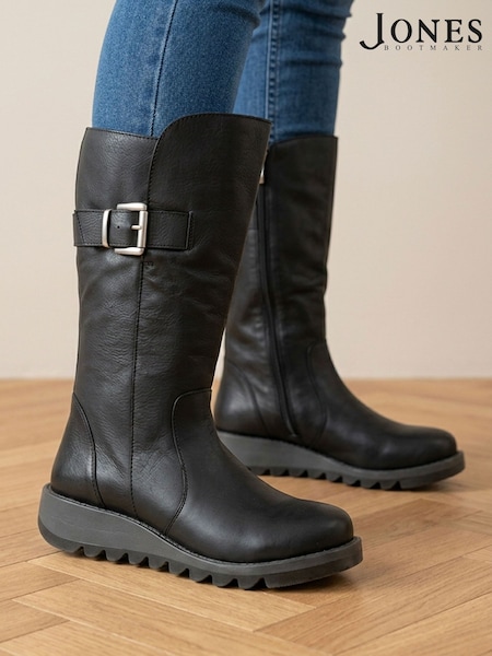 Μαύρο - Jones Bootmaker Δερμάτινες μακριές μπότες Edita2