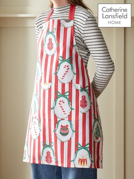 Catherine Lansfield Christmas Vintage Stripe Cotton Kitchen Apron