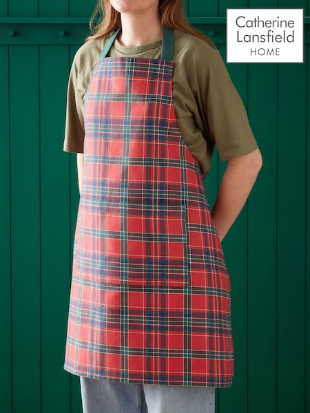 Catherine Lansfield Christmas Tartan Check Cotton Kitchen Adult Apron