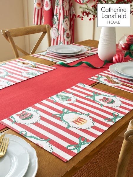 Catherine Lansfield 4 Pack Christmas Vintage Stripe Cotton Placemats
