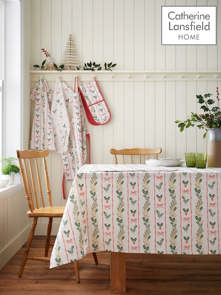 Catherine Lansfield Christmas Holly Stripe Table Cloth
