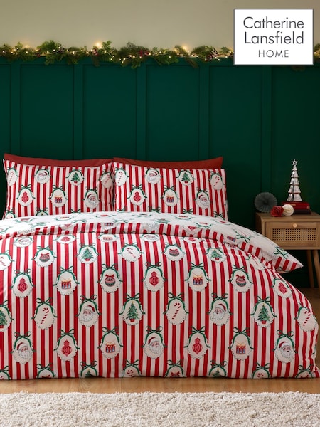 Catherine Lansfield Christmas Vintage Stripe Duvet Cover And Pillowcase Set