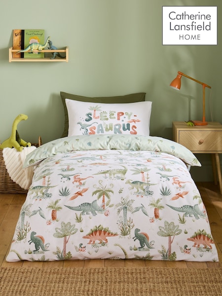 Catherine Lansfield Sleepy Saurus Dino Brushed Cotton Duvet Cover And Pillowcase Set