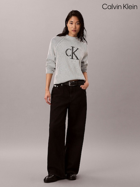 Svart - Calvin Klein monogram grafisk ribbet genser