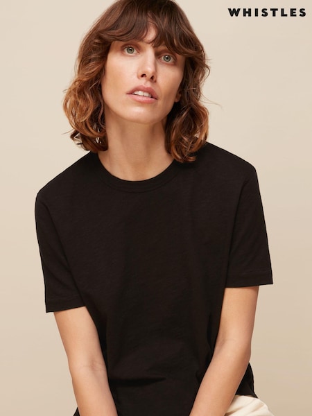 Whistles Black Basic Emily 100% Cotton T-Shirt (398916) | ₪176