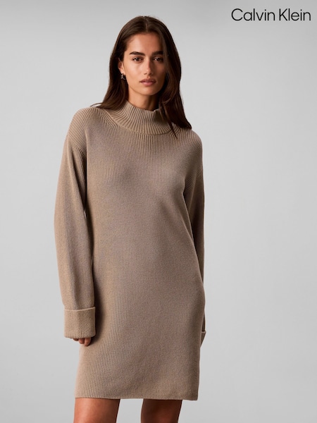 Brown - Calvin Klein Relaxed Rib Mini Dress