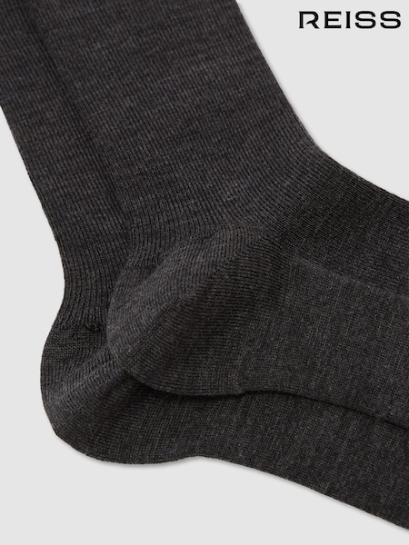 Charcoal - Reiss Charlie Wool-cotton Fine-rib Socks