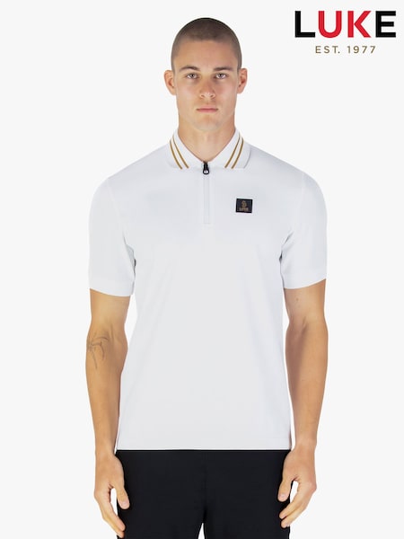 White - Regular Luke 1977 Luke 1977 Throop White Gold Zip Neck Polo Shirt