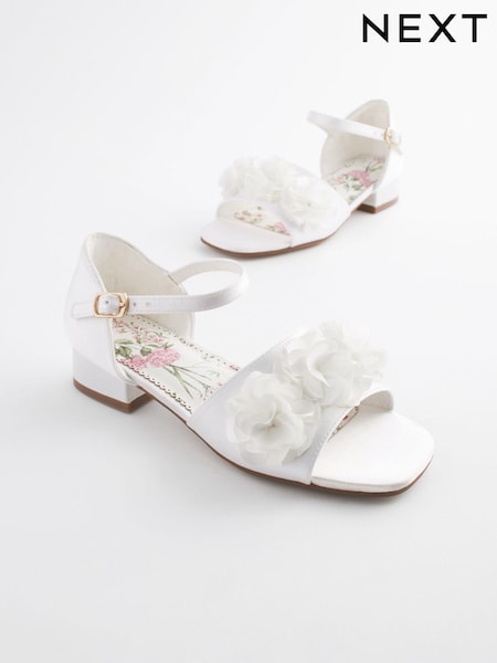 White Ivory Satin Bridesmaid Corsage Heel Sandals (399385) | 83 QAR - 107 QAR
