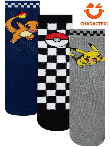 Сұр - Кейіпкерлік Pokemon Пикачу және Чармандер шұлықтары 3 жиынтығы