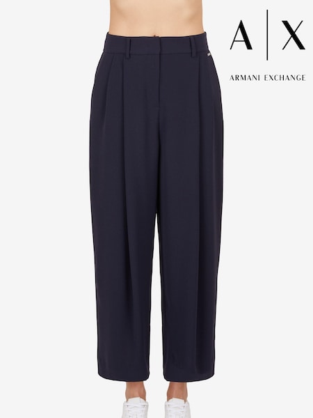 Armani Exchange Navy Blue Pleated Loose Fit Trousers (400142) | €112