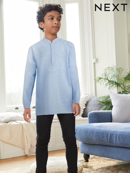 Blue Shirt Length Embroidered Boys Kurta (3-16yrs) (400370) | € 4 - € 5
