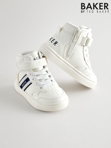 Baker By Ted Baker Boys Branded Tape Hi-top White Trainers (400397) | ‏21 ر.ع.‏