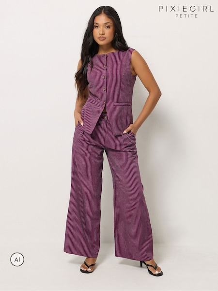 Red - Pixiegirl Petite Pinstripe Waistcoat & Wide Leg Trousers