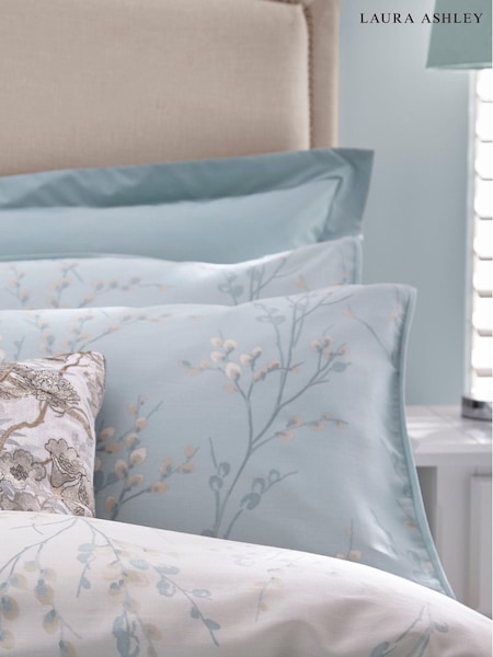 Laura Ashley Set of 2 Duck Egg Blue Pussy Willow 100% Cotton Pillowcases (400555) | €26