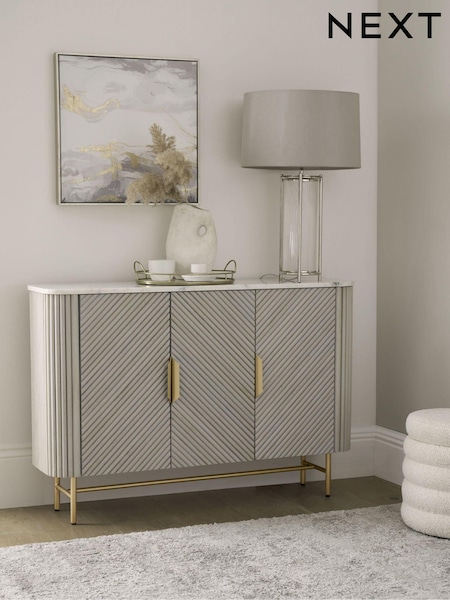 Light Grey Valencia Marble Mango Wood Slim Sideboard (400638) | €950