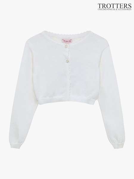 Trotters London White Sophie Cropped 100% Cotton Cardigan (400932) | R$ 455 - R$ 515