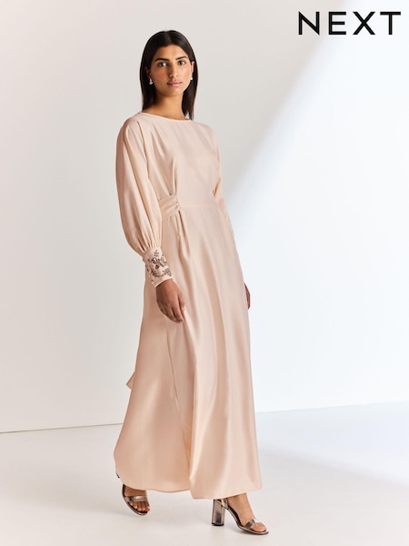 Розовый - Embellished Cuff Long Sleeve Occasion Maxi Dress (401047) | €16