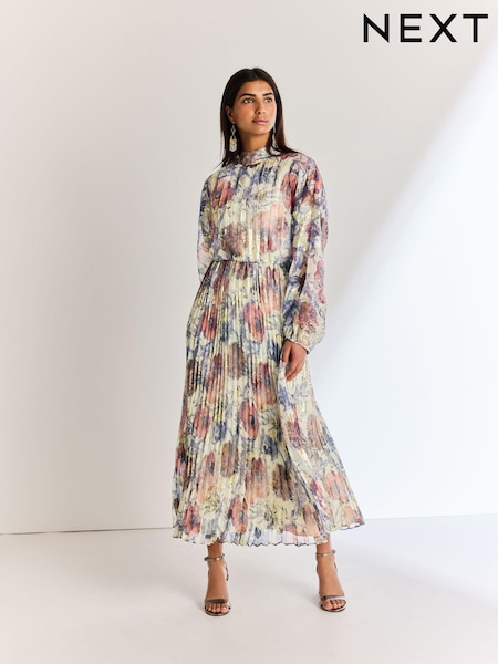 Blue Occasion Metallic Pleated Maxi Dress (401119) | AED147