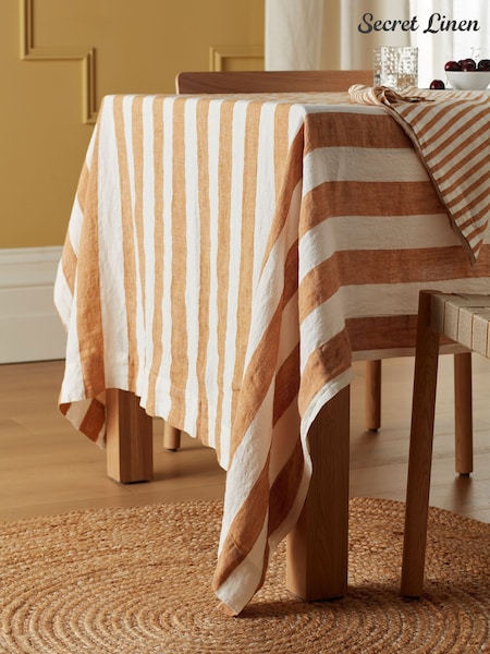Secret Linen Store Cora Stripe 100% Linen Tablecloth