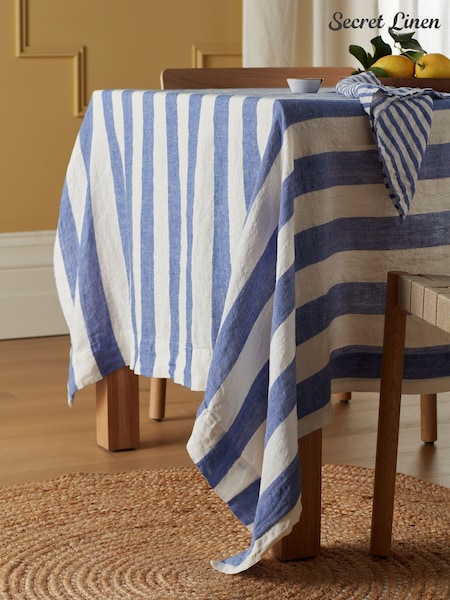 Secret Linen Store Cora Stripe 100% Linen Tablecloth