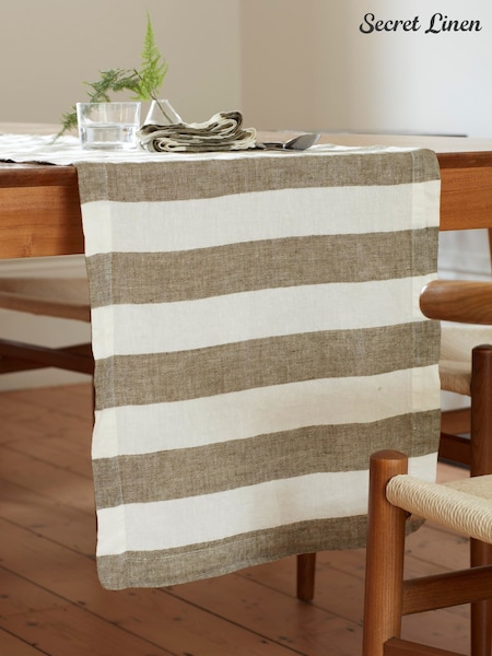 Secret Linen Store Cora Stripe 100% Linen Table Runner