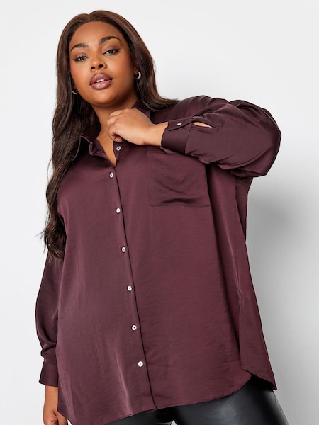 Roșu - Yours Curve Cuffed Sleeve 100% Bumbac Cămăși (401414) | 89 LEI
