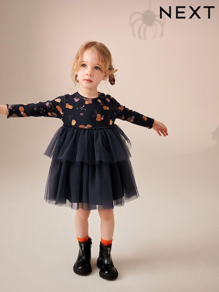 Charcoal Grey Halloween Printed Long Sleeve Party Dress (3mths-7yrs) (401604) | AED46 - AED53