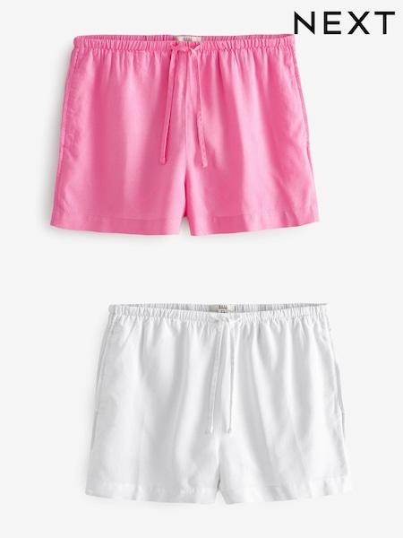 Pink & Weiß - Tie Waisted Boy Shorts With Linen 2 Pack (401674) | 10 €