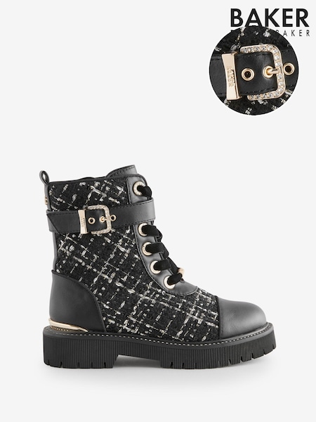 Baker by Ted Baker Girls Boucle Lace Up Black  Boots (401721) | AED173 - AED179