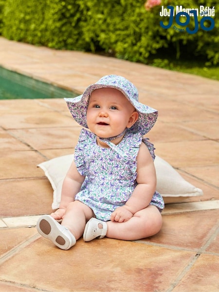 JoJo Maman Bébé Lilac 2-Piece Butterfly Bloom Print Bubble Romper & Floppy Hat Set (401764) | €45