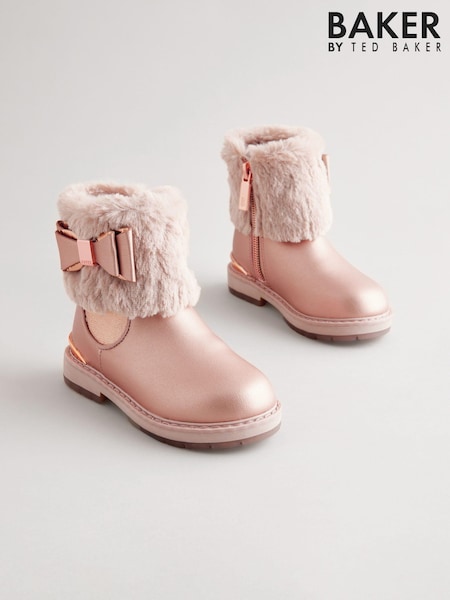 Baker by Ted Baker Girls Pink Faux Fur Cuff Ankle Boots (401792) | AED149