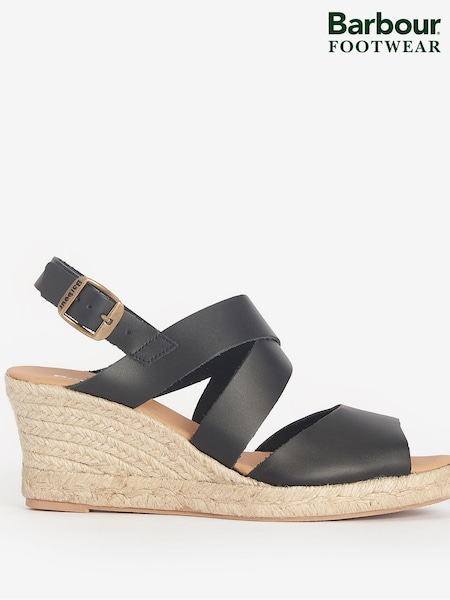 Barbour® Black Yolanda Leather Espadrille Wedge Sandals (401953) | €53