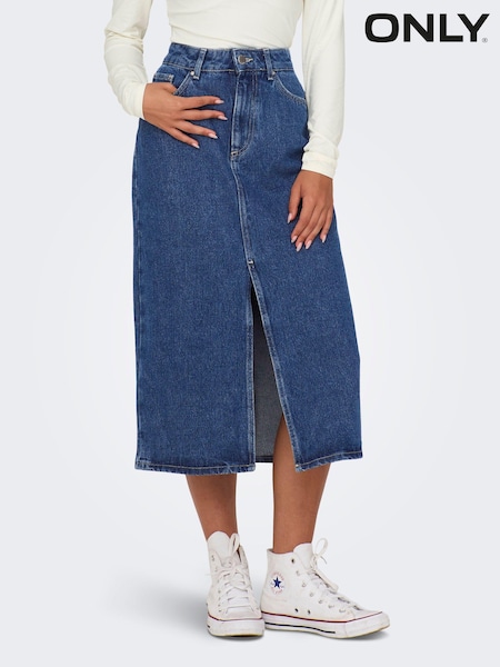 ONLY 100% Cotton Denim Midi Skirt With Front Split (402270) | 125 LEI