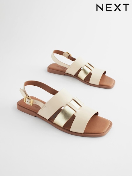 Cream/Gold Extra Wide Fit Forever Comfort® Leather Slingback Sandals (402744) | AED50