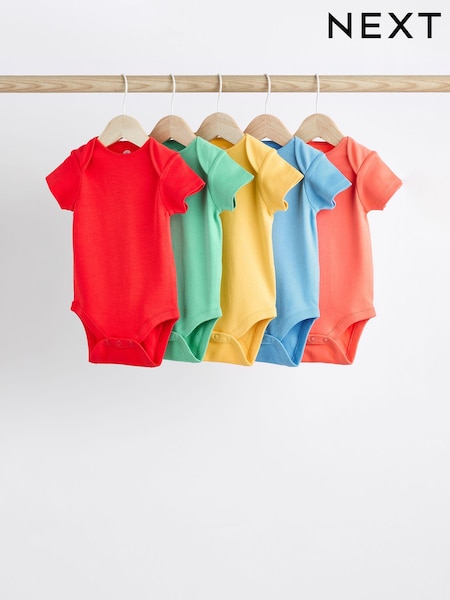 Bright - Plain Short Sleeve 100% Cotton Baby Bodysuits 5 Pack (403035) | € 11 - € 13