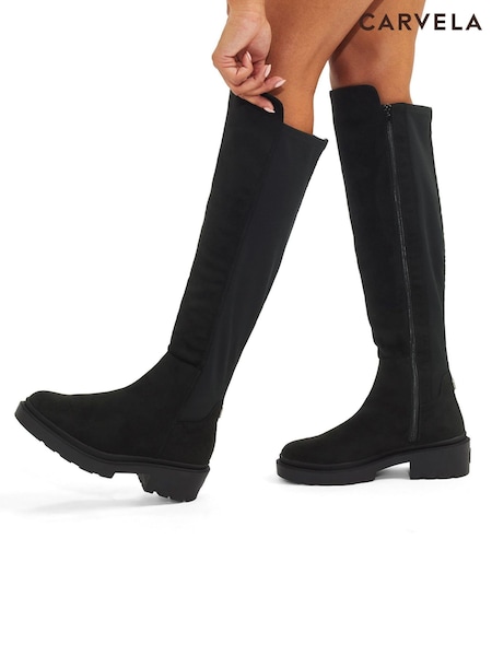 Carvela Dash 50/50 Suede Knee High Black Boots (403148) | €173