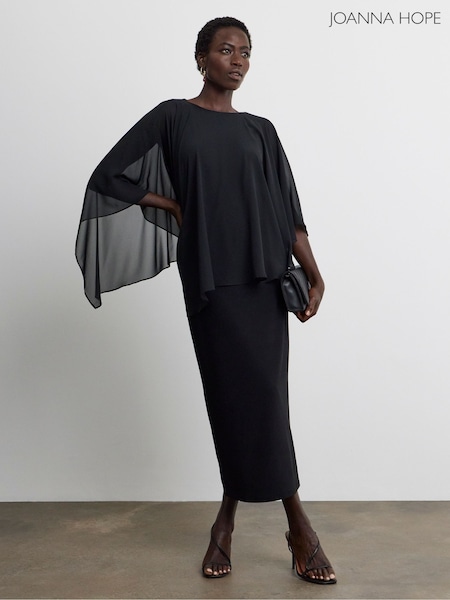 Black - Joanna Hope Satin Cape Midi Dress
