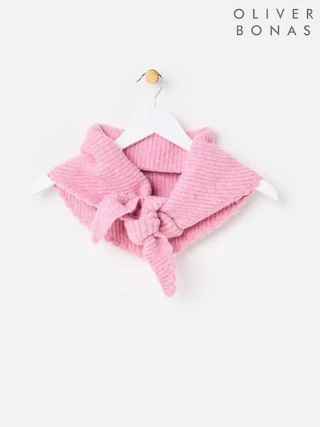 Pink - Oliver Bonas Marl Scalloped Edge Knitted Triangle Scarf