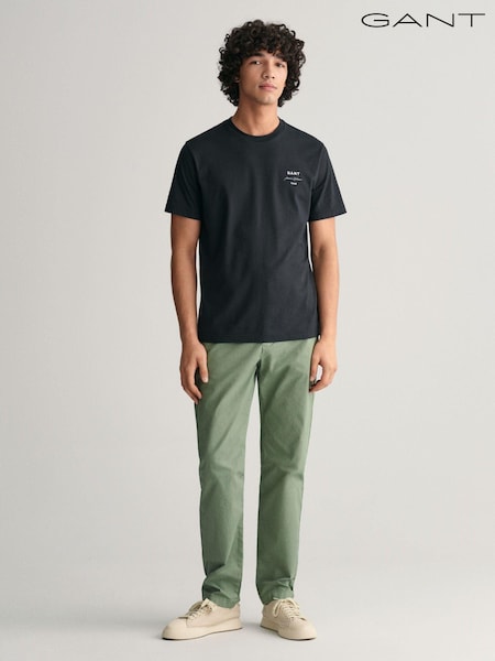 Verde - Pantaloni chino din bumbac țesut diagonal cu croi standard Gant (403638) | 501 LEI