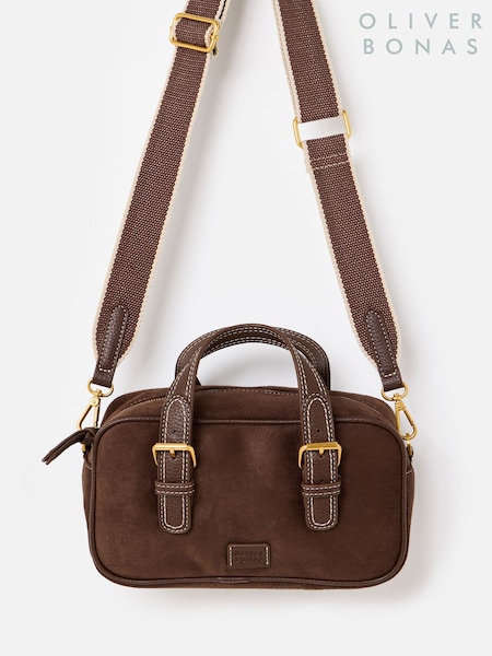Brown - Oliver Bonas Sara Buckle Faux Suede Cross-body Bag