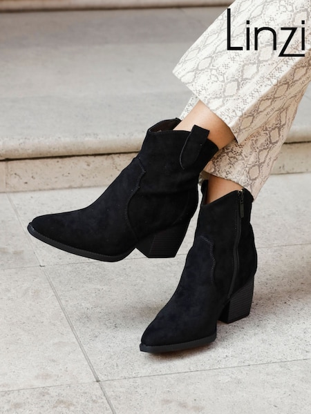 Linzi Black Suede Jessie Faux Suede Western Ankle Boots (403778) | €69