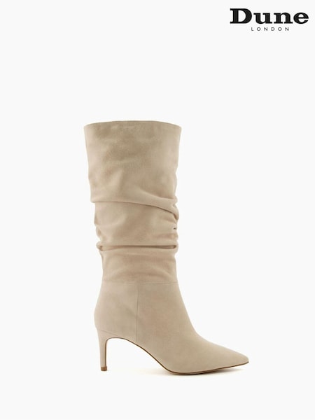 Dune London Natural Slouch Ruched Suede Heeled Boots (403874) | €65
