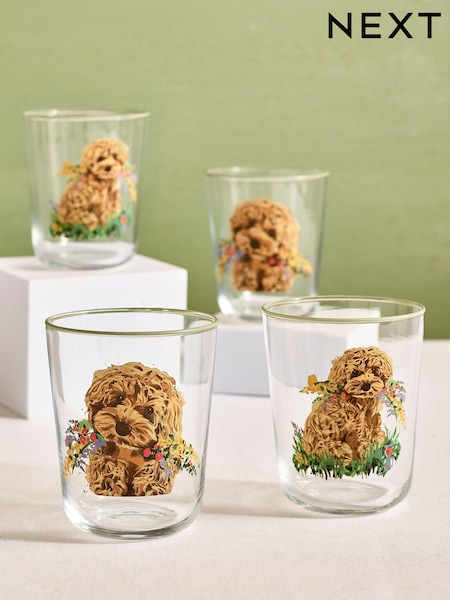 Sage Green Charlie the Cockapoo Tumbler Glasses Set Of 4 (404085) | $31