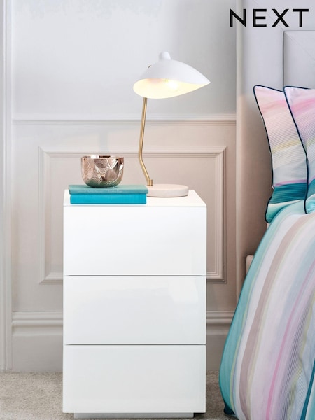 White Sloane Glass Collection Luxe 3 Drawer Bedside Table (404160) | €460